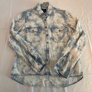 Acid Wash Denim Shirt Marbled Blue White 90s Grunge